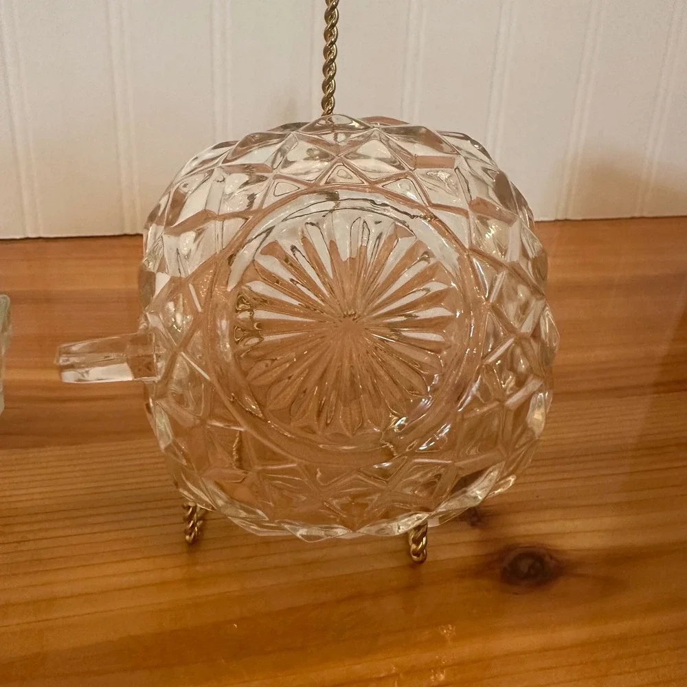 Vintage Pressed Glass Fostoria Cubist Design Nappy Bowl Set Diamond Point MCM